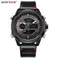 Accept Your Logo Brand RISTOS 9461 Men Analog Digital Watch Dual Time Luxury Leather Brand Watches Men